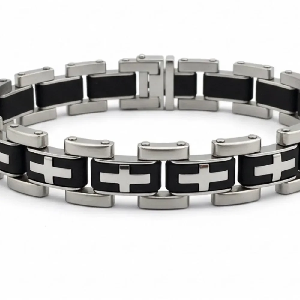 Men’s Cross Bracelet Stainless Steel Faith Spiritual Symbol Link